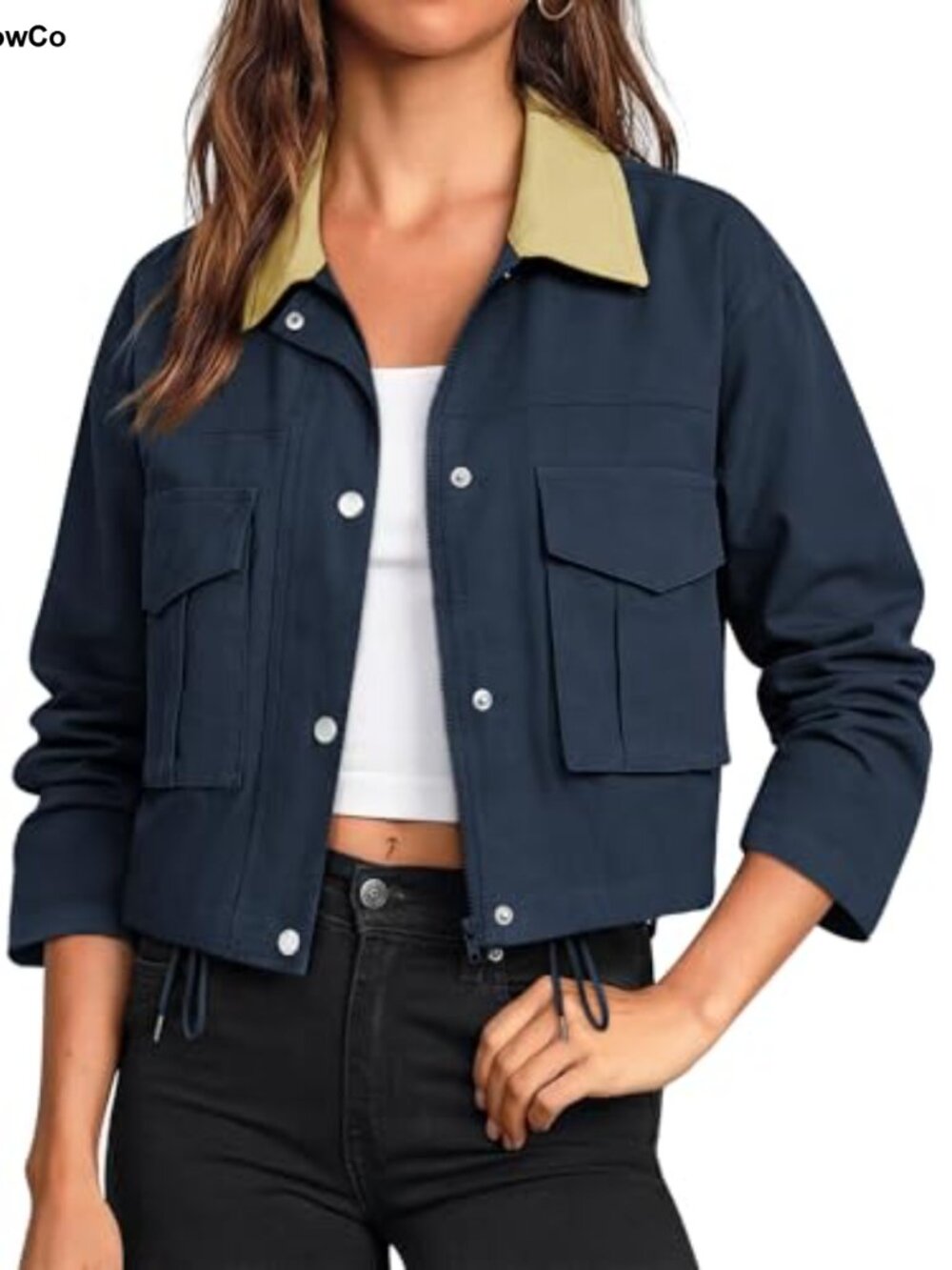 Women's Cropped Zip Up Bomber Jacket Lightweight Casual Utility Coat with